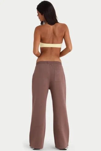Joggingbroek met wijde pijpen van geborsteld jersey in de kleur Cocoa