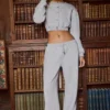 Joggingbroek met wijde pijpen van geborsteld jersey in grijs gemêleerd