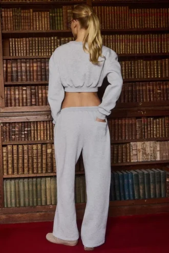 Joggingbroek met wijde pijpen van geborsteld jersey in grijs gemêleerd