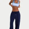 Joggingbroek met wijde pijpen van geborsteld jersey in klassiek marineblauw