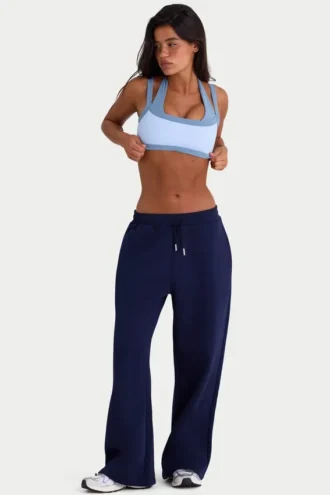 Joggingbroek met wijde pijpen van geborsteld jersey in klassiek marineblauw
