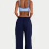 Joggingbroek met wijde pijpen van geborsteld jersey in klassiek marineblauw