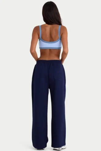 Joggingbroek met wijde pijpen van geborsteld jersey in klassiek marineblauw