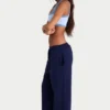 Joggingbroek met wijde pijpen van geborsteld jersey in klassiek marineblauw