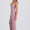 Joggingbroek met wijde pijpen van geribd breisel in mauve