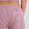 Joggingbroek met wijde pijpen van geribd breisel in mauve