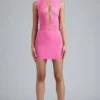 Gracie versierde top met vetersluiting en hoge hals in bubblegumroze