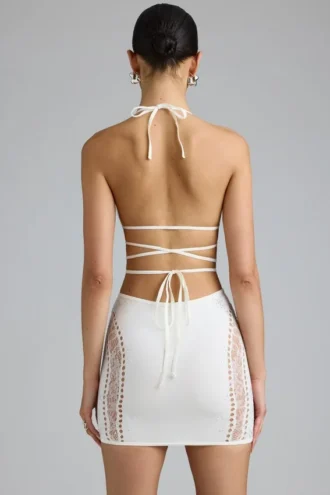 Joni versierd minirok met middelhoge taille in ivoor