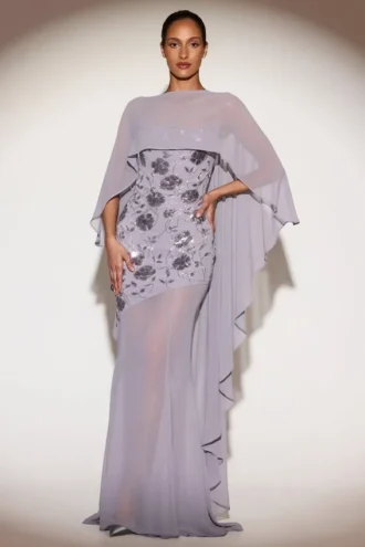 Jovelle doorschijnende chiffon gedrapeerde cape in lila
