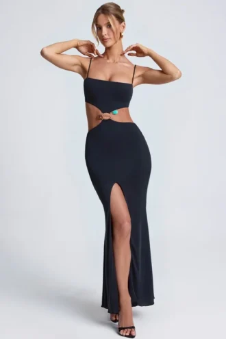 Julitta Maxi-jurk met uitsnijdingen en details in zwart