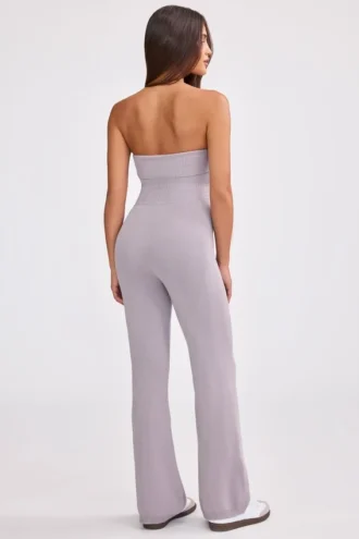 Jumpsuit met dik gebreide bandeau en uitlopende pijpen in Dusty Lavender