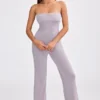 Jumpsuit met dik gebreide bandeau en uitlopende pijpen in Dusty Lavender