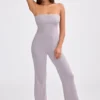 Jumpsuit met dik gebreide bandeau en uitlopende pijpen in Dusty Lavender