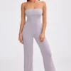 Jumpsuit met dik gebreide bandeau en uitlopende pijpen in Dusty Lavender