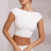 Juno crop top met kapmouwtjes en open rug in wit