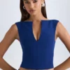 Kadie crop top met open voorkant in True Navy