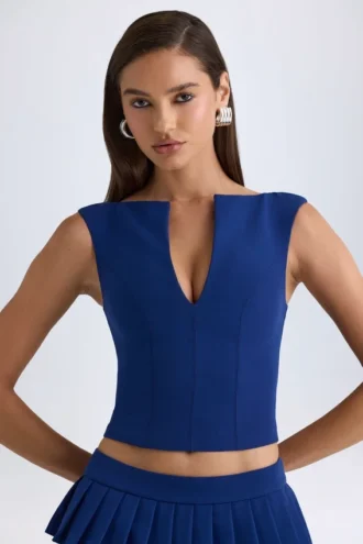 Kadie crop top met open voorkant in True Navy