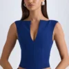 Kadie crop top met open voorkant in True Navy