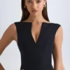 Kadie gestructureerde crop top met V-hals in zwart