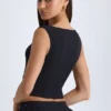 Kadie gestructureerde crop top met V-hals in zwart