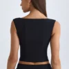 Kadie gestructureerde crop top met V-hals in zwart