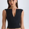 Kadie gestructureerde crop top met V-hals in zwart