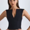 Kadie gestructureerde crop top met V-hals in zwart