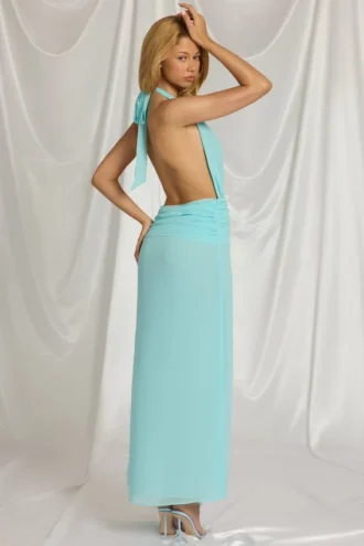 Kaeli halternek maxi-jurk in aquablauw