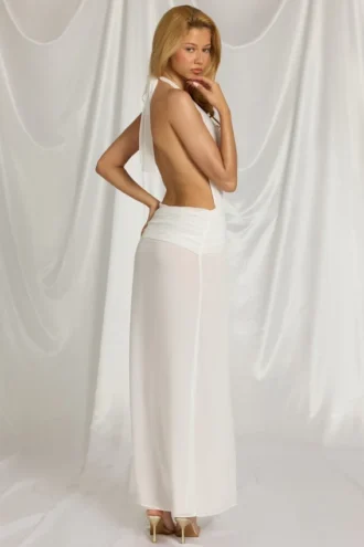 Kaeli halternek maxi-jurk in wit
