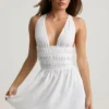 Kaelis Plunge minijurk met gekruiste rug in wit