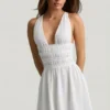 Kaelis Plunge minijurk met gekruiste rug in wit