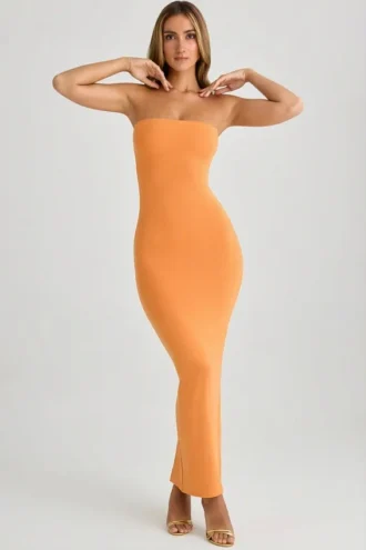 Kali Modal bandeau bodycon maxijurk in zonsondergangoranje