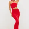 Kalina Jersey asymmetrische maxi-jurk met uitsnijding  in scharlakenrood