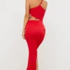 Kalina Jersey asymmetrische maxi-jurk met uitsnijding  in scharlakenrood