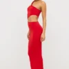 Kalina Jersey asymmetrische maxi-jurk met uitsnijding  in scharlakenrood