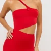 Kalina Jersey asymmetrische maxi-jurk met uitsnijding  in scharlakenrood