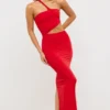 Kalina Jersey asymmetrische maxi-jurk met uitsnijding  in scharlakenrood