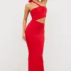 Kalina Jersey asymmetrische maxi-jurk met uitsnijding  in scharlakenrood