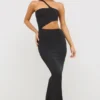Kalina Jersey asymmetrische maxi-jurk met uitsnijdingen in zwart
