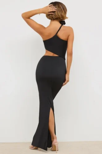 Kalina Jersey asymmetrische maxi-jurk met uitsnijdingen in zwart