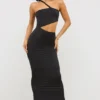 Kalina Jersey asymmetrische maxi-jurk met uitsnijdingen in zwart