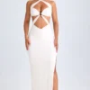 Kalyani maxi-jurk met uitsnijdingen en ruches in wit