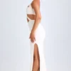 Kalyani maxi-jurk met uitsnijdingen en ruches in wit