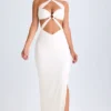 Kalyani maxi-jurk met uitsnijdingen en ruches in wit