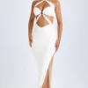 Kalyani maxi-jurk met uitsnijdingen en ruches in wit