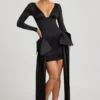 Karelyn mini-jurk met strikdetail en ruches in zwart