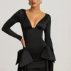 Karelyn mini-jurk met strikdetail en ruches in zwart