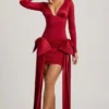 Karelyn minijurk met strikdetail en ruches in True Red