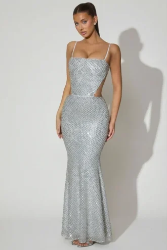 Katalia versierde cut-out-jurk in zilver