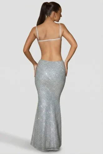 Katalia versierde cut-out-jurk in zilver